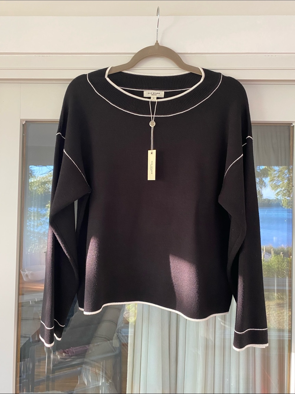 Max Studio Black Sweater with White Contrast Trim